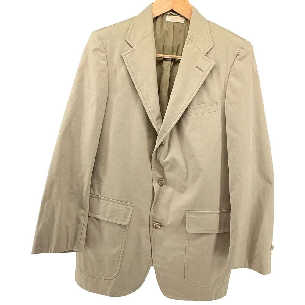 Brooks Brothers Vintage Mens 42L Tan Cotton 3-Button Blazer USA‎ Made washable